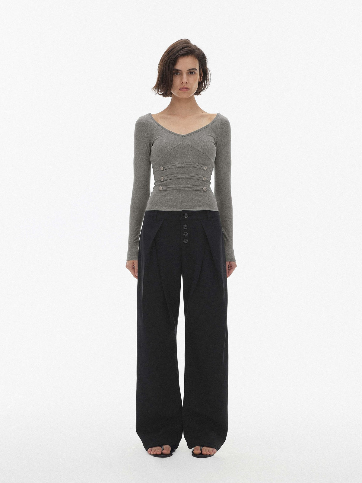 AFTADAWN Pleated Button Fly Straight Leg Lyocell Women&