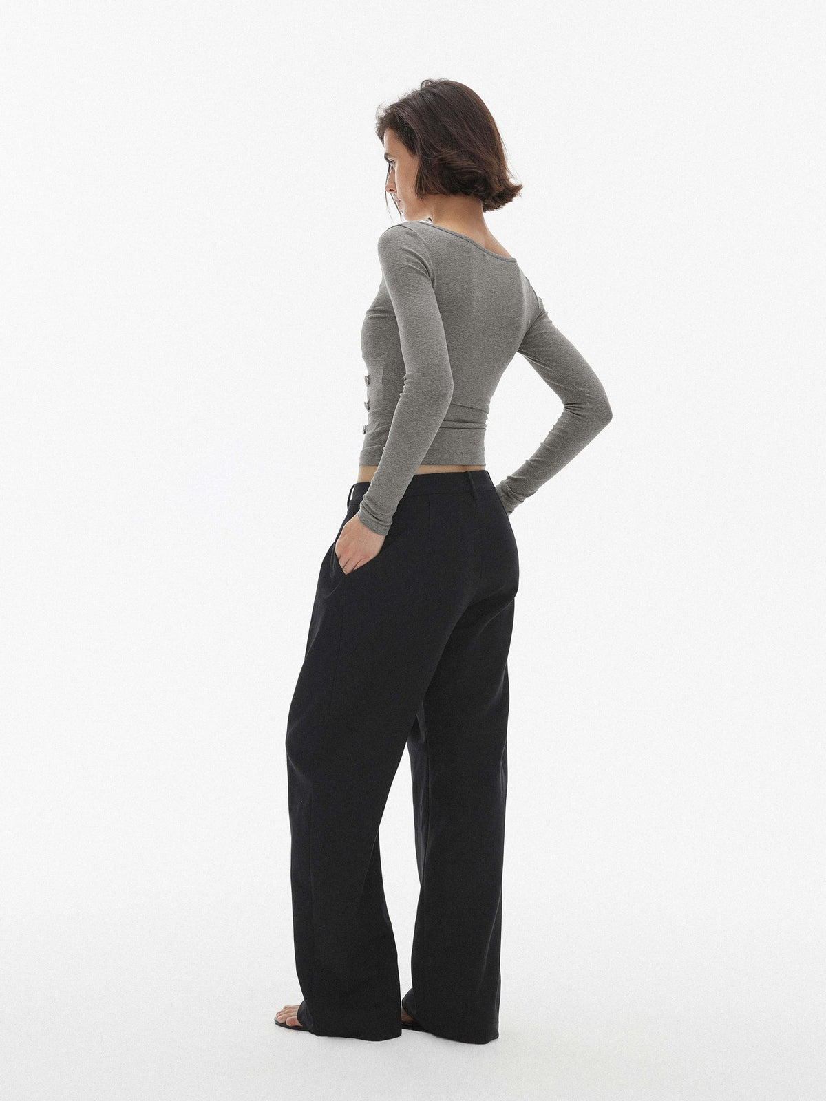 AFTADAWN Pleated Button Fly Straight Leg Lyocell Women&