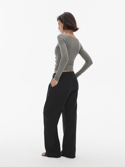 AFTADAWN Pleated Button Fly Straight Leg Lyocell Women&