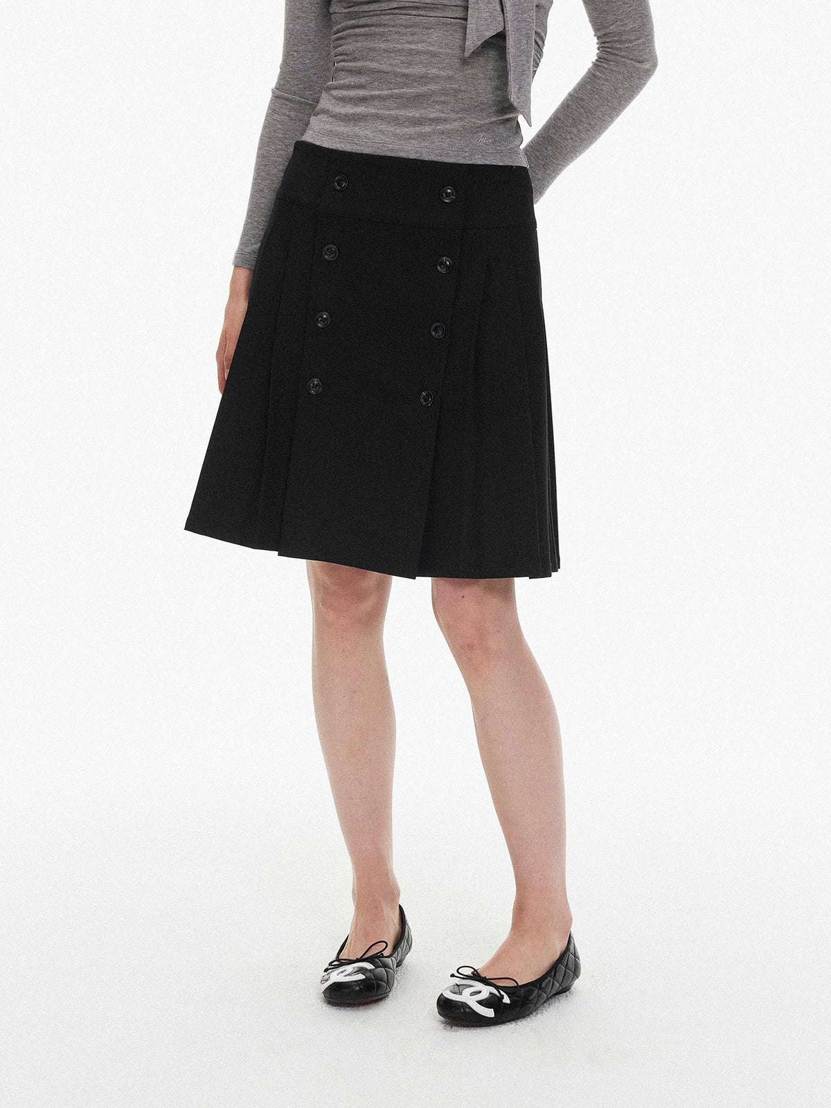 AFTADAWN Pleated Double Breasted Midi Women&