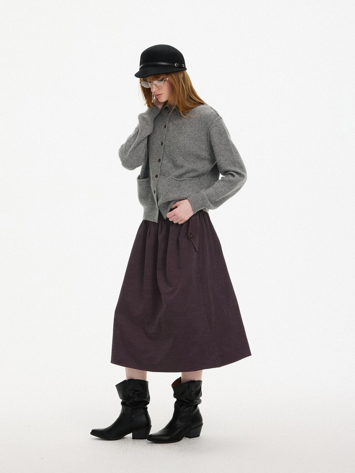 AFTADAWN Pleated Flared A Line Linen Blend Women&