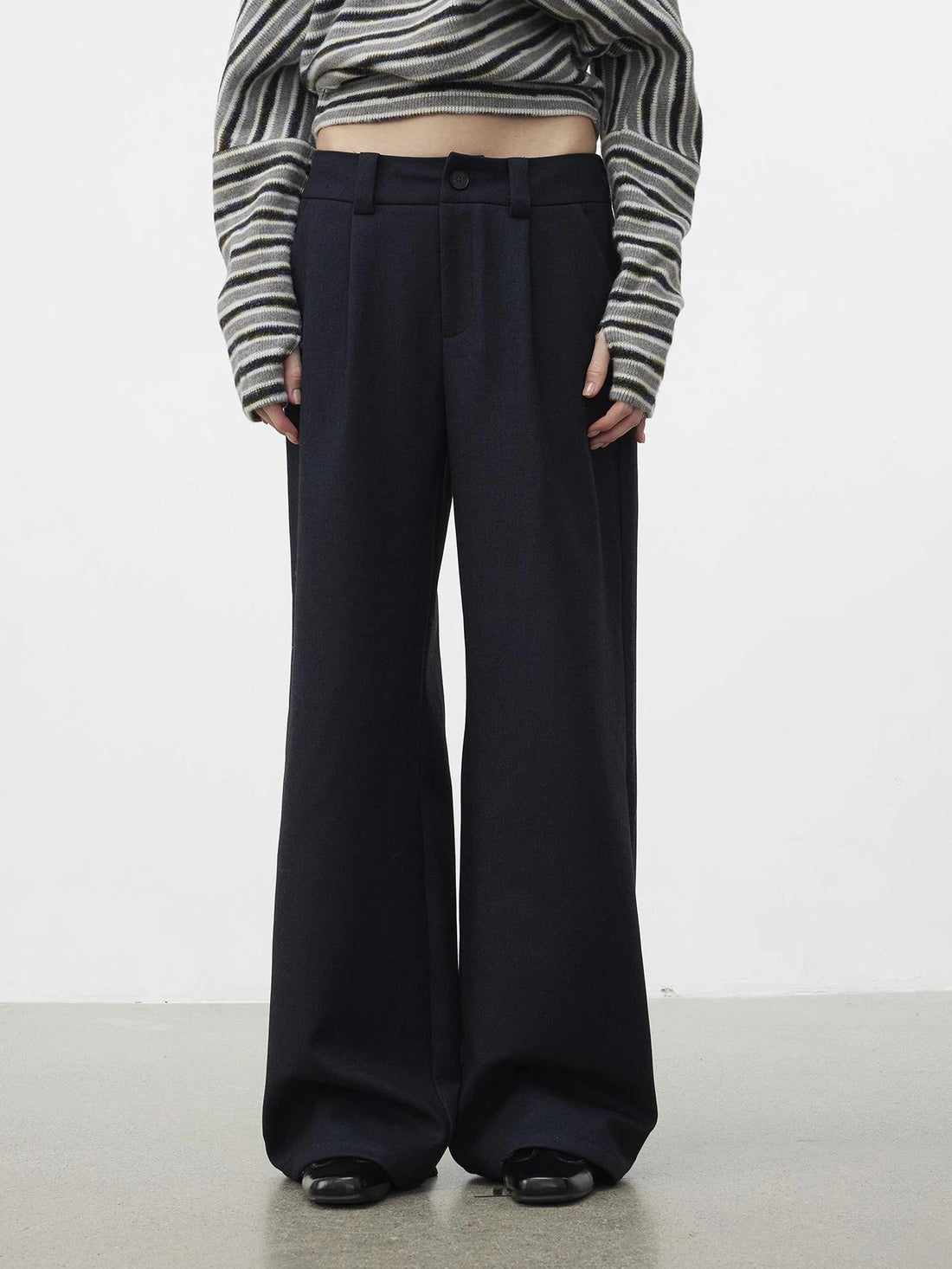 AFTADAWN Pleated Rayon Trousers With Wide Waistband Pants