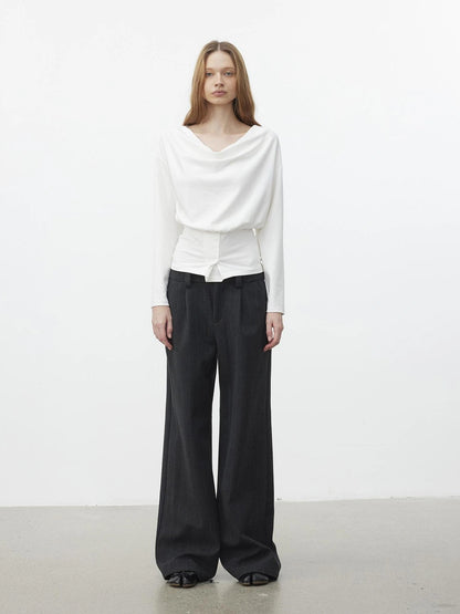 AFTADAWN Pleated Rayon Trousers With Wide Waistband Pants