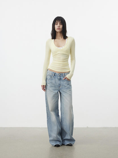 AFTADAWN Pleated V-neck Waist Cinch Women&