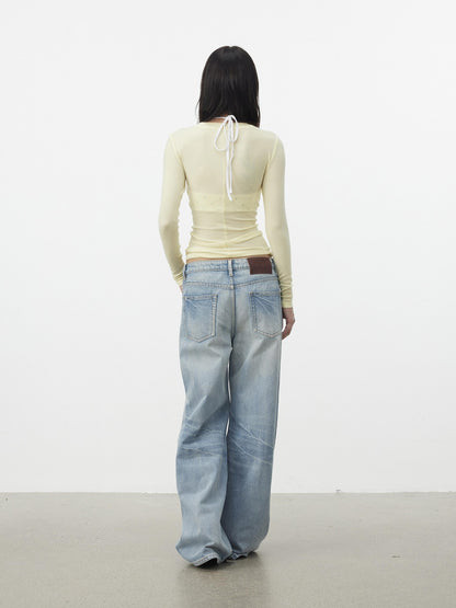 AFTADAWN Pleated V-neck Waist Cinch Women&