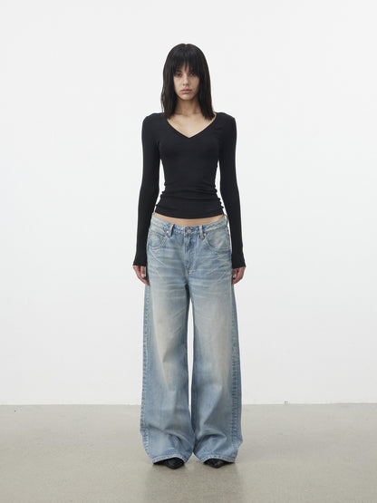 AFTADAWN Pleated V-neck Waist Cinch Women&
