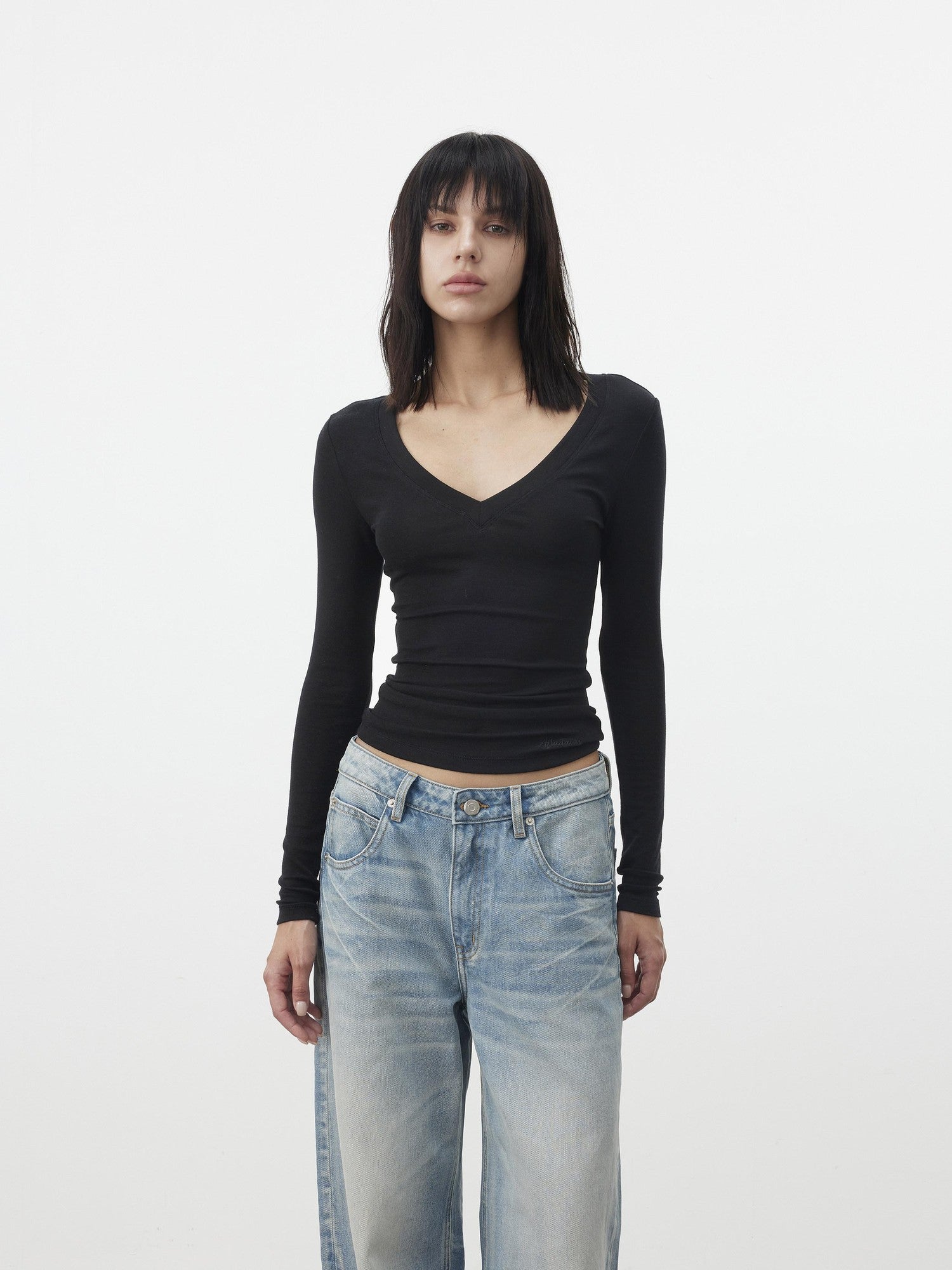 AFTADAWN Pleated V-neck Waist Cinch Women&