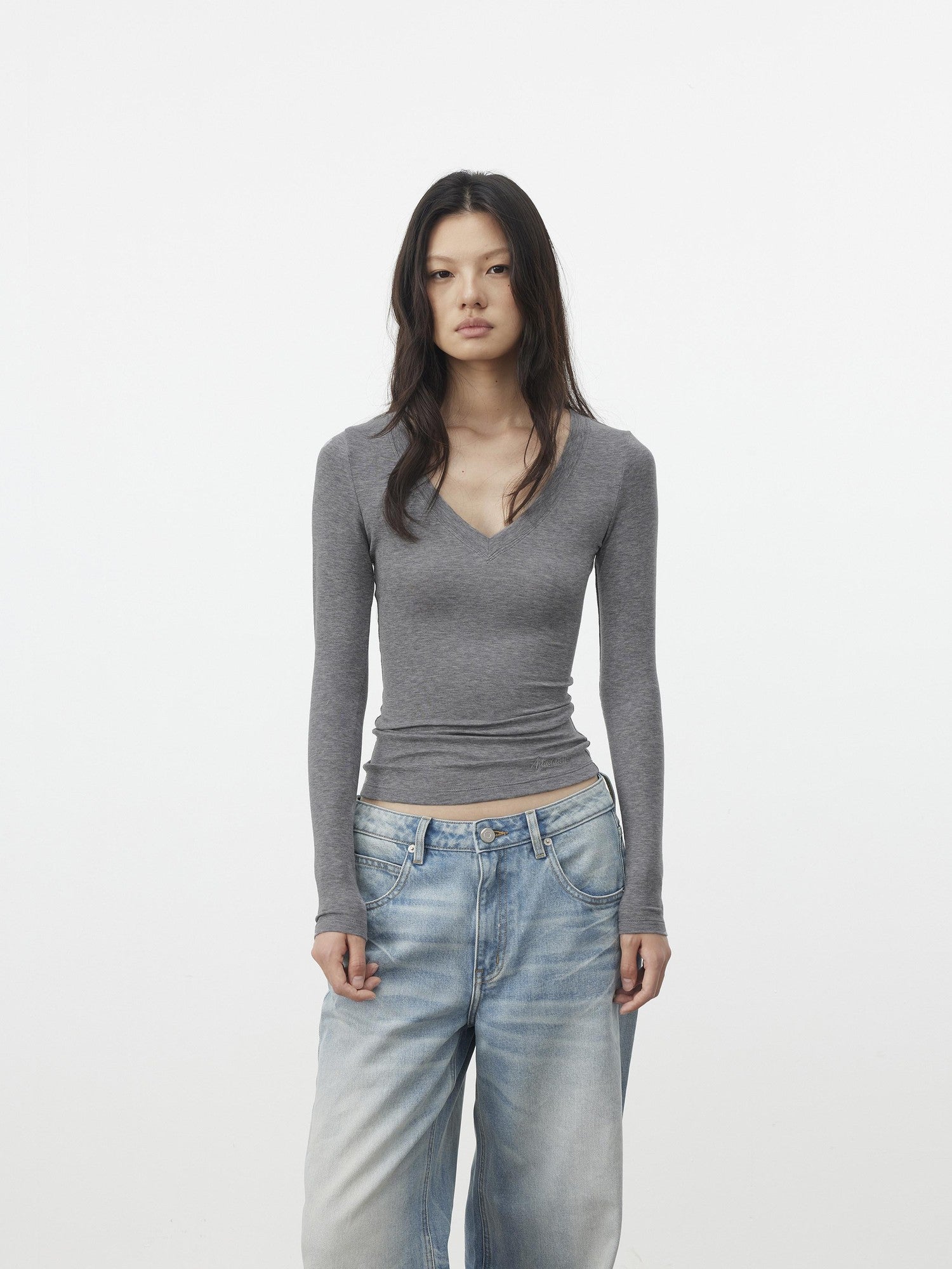 AFTADAWN Pleated V-neck Waist Cinch Women&