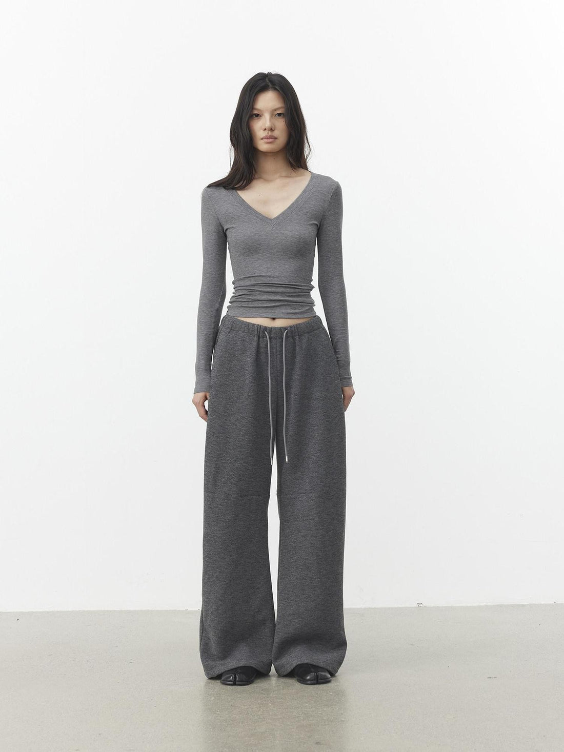 AFTADAWN Pleated V-neck Waist Cinch Women&