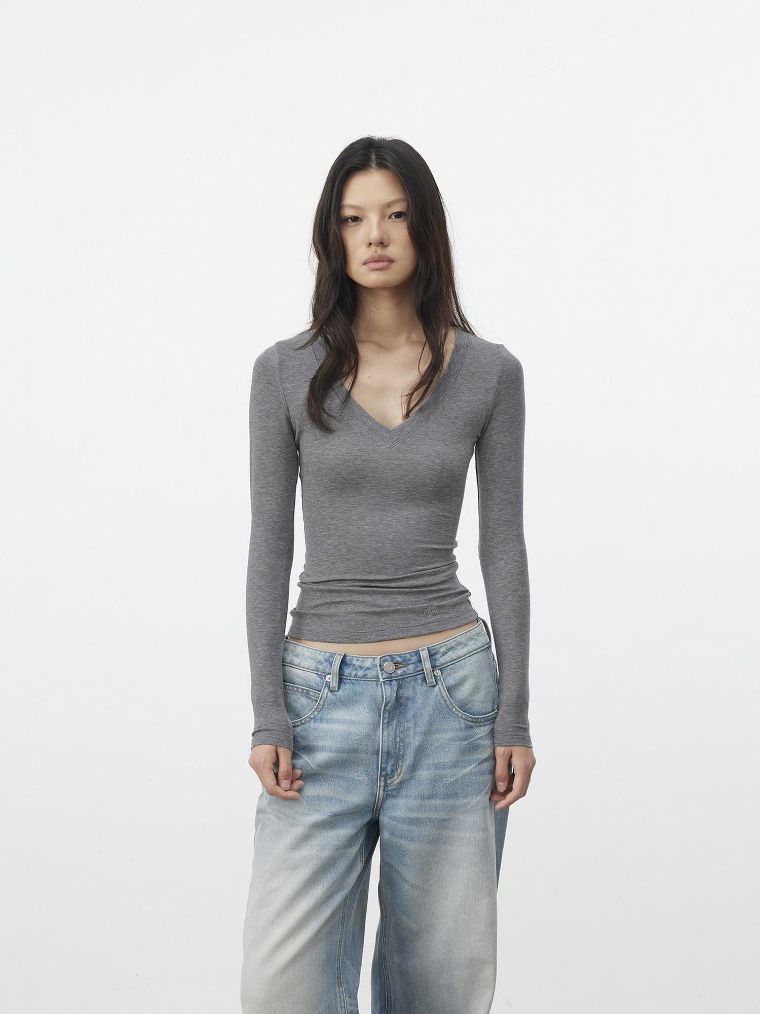 AFTADAWN Pleated V-neck Waist Cinch Women&