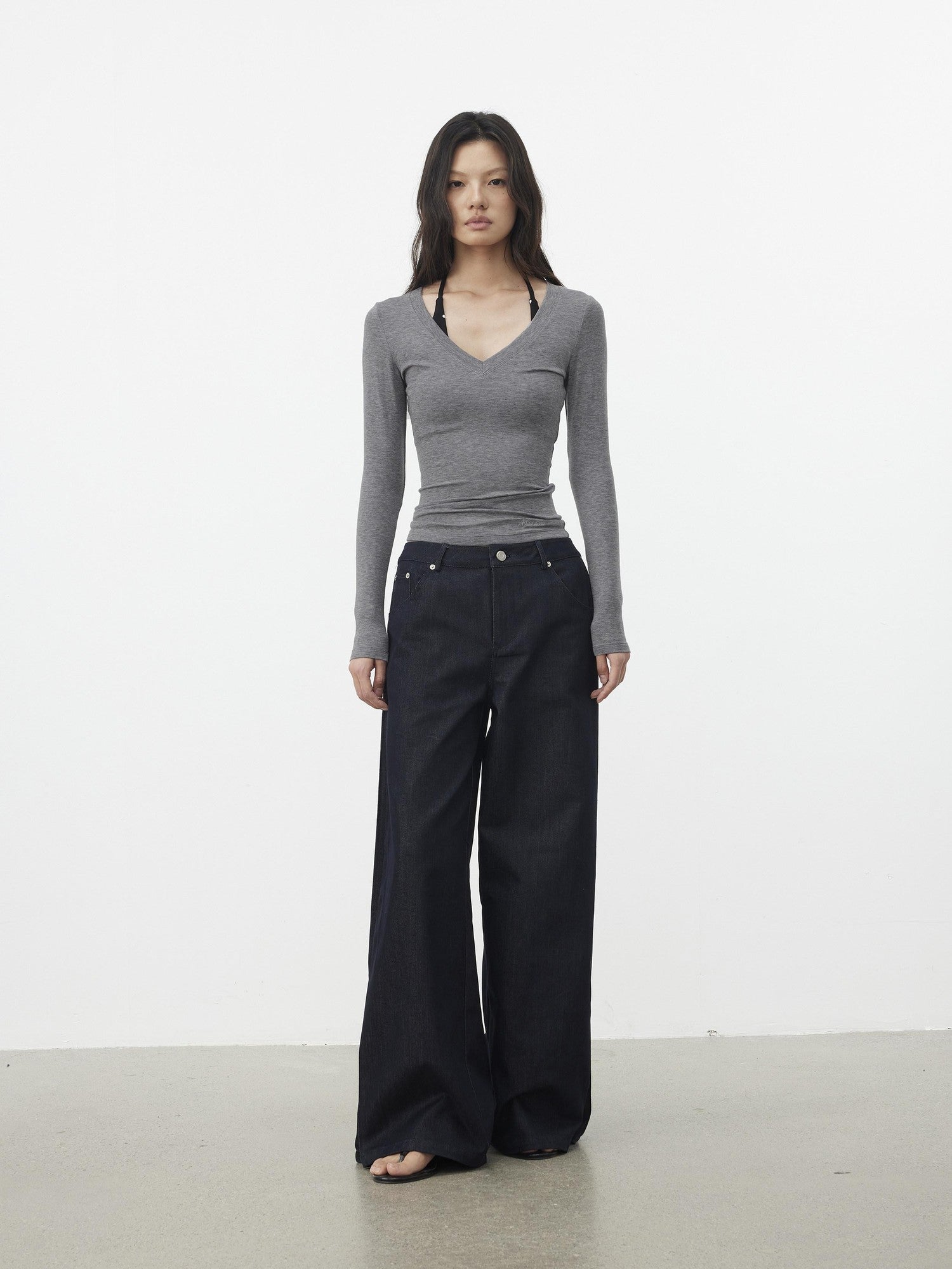 AFTADAWN Pleated V-neck Waist Cinch Women&