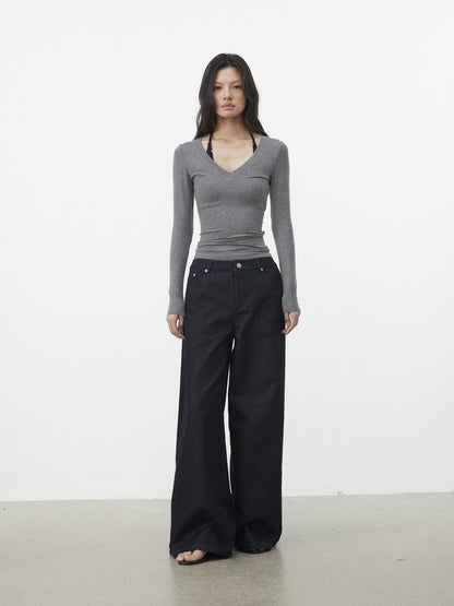 AFTADAWN Pleated V-neck Waist Cinch Women&