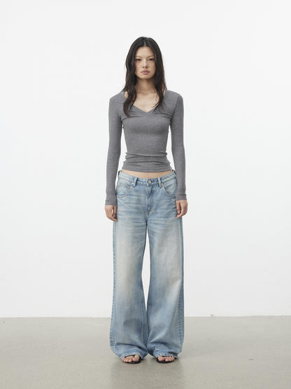AFTADAWN Pleated V-neck Waist Cinch Women&