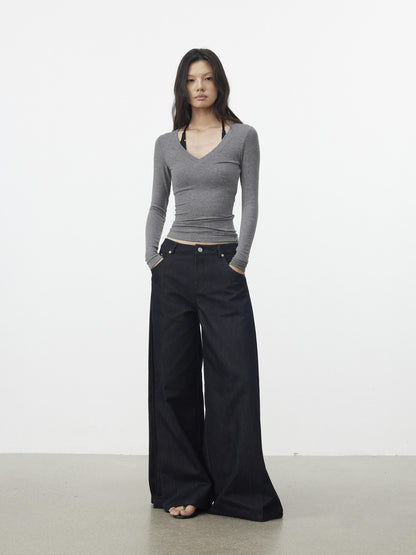 AFTADAWN Pleated V-neck Waist Cinch Women&