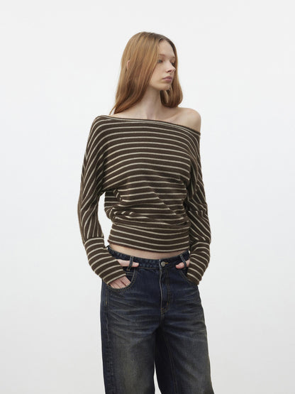 AFTADAWN Plush Striped Asymmetric Shoulder Women&