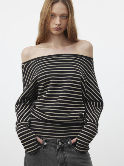 AFTADAWN Plush Striped Asymmetric Shoulder Women&