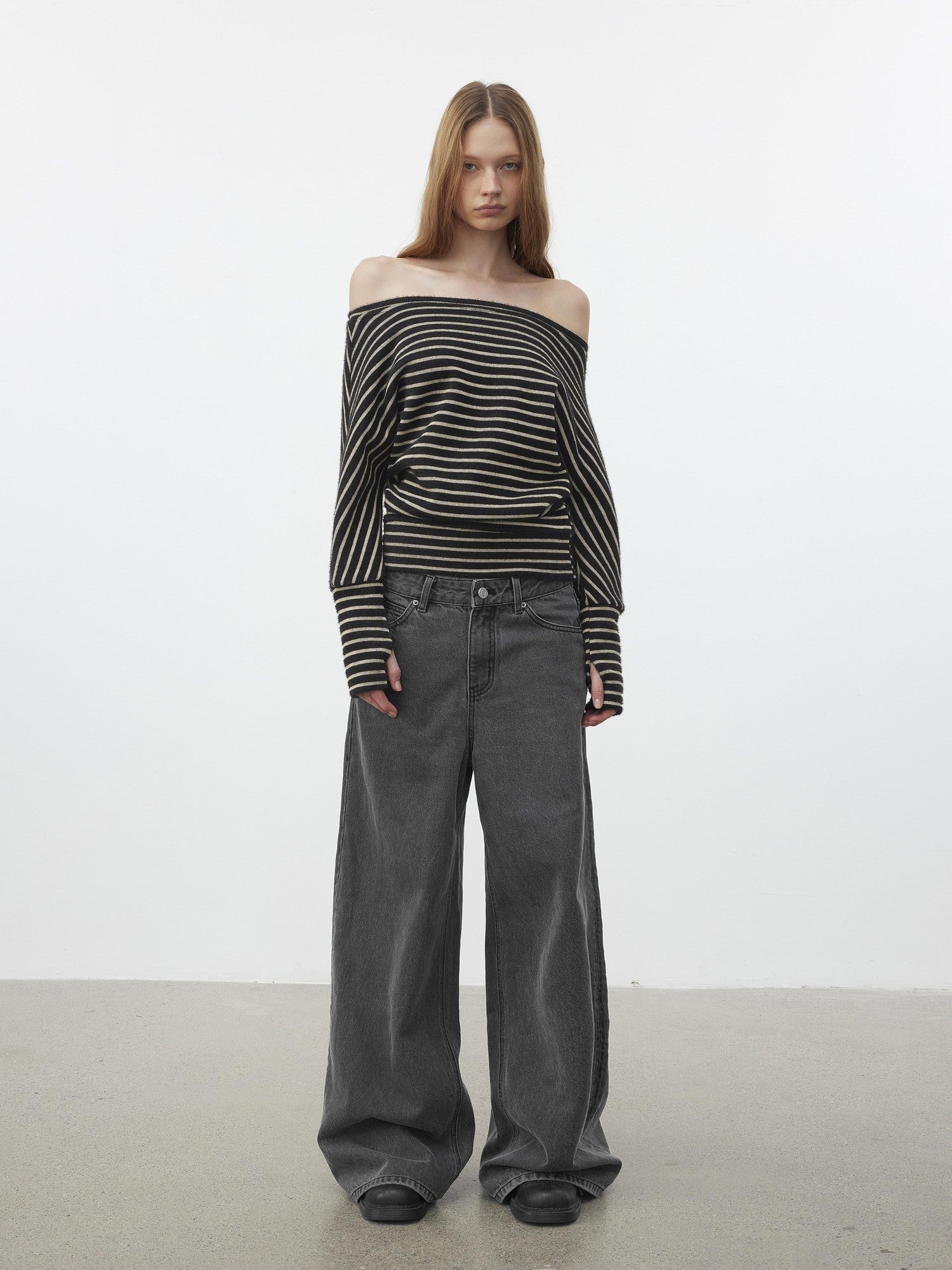 AFTADAWN Plush Striped Asymmetric Shoulder Women&
