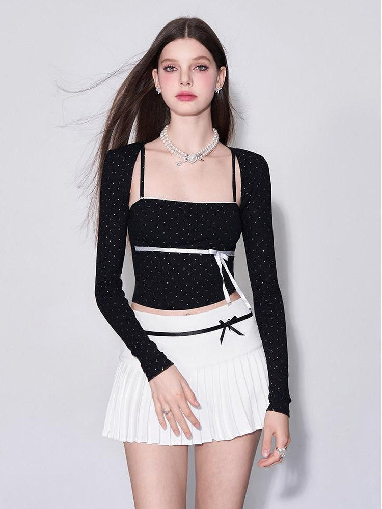 AFTADAWN Polka Dot Bow Spliced Bustier Women&