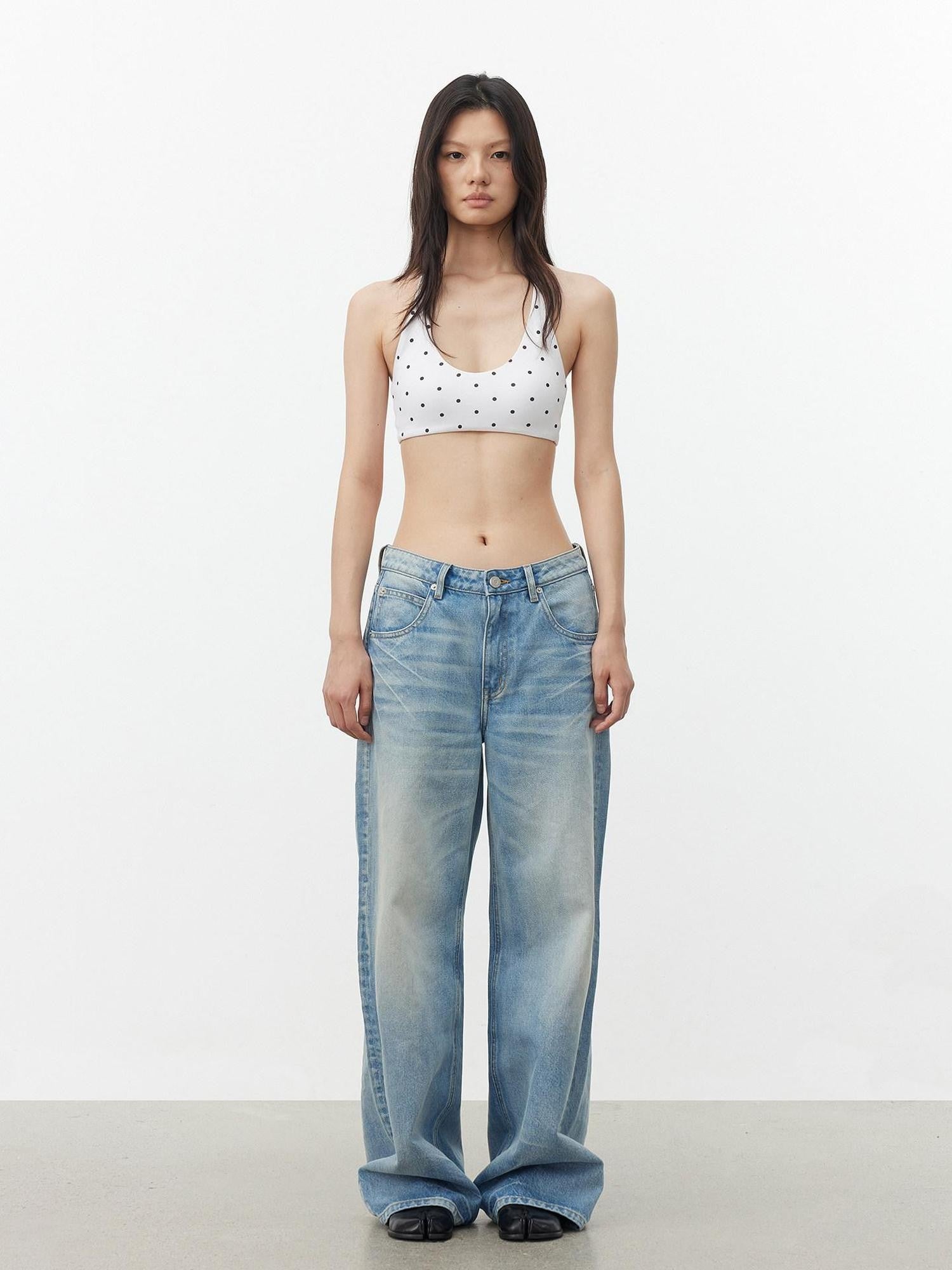 AFTADAWN Polka Dot Contrast Halter U Neck Backless Removable Pad Women&
