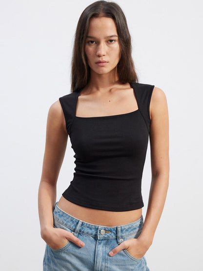 AFTADAWN Polka Dot Embroidered Square Neck Slim Fit Women&
