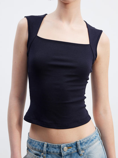 AFTADAWN Polka Dot Embroidered Square Neck Slim Fit Women&