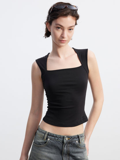 AFTADAWN Polka Dot Embroidered Square Neck Slim Fit Women&