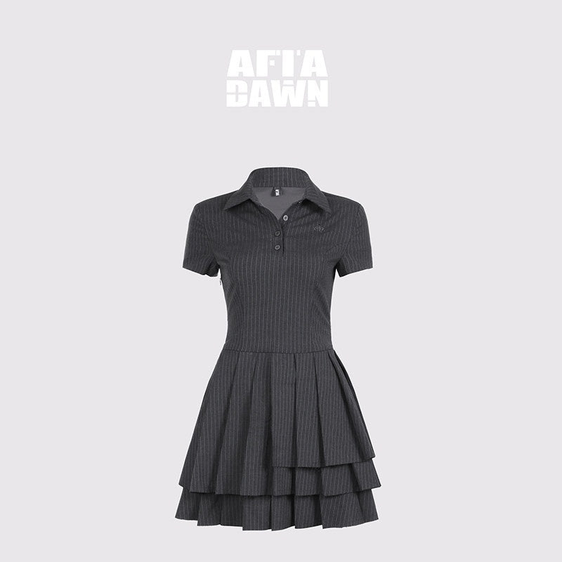 AFTADAWN_Polo_Collar_Pleated_Striped_Waist_Women&