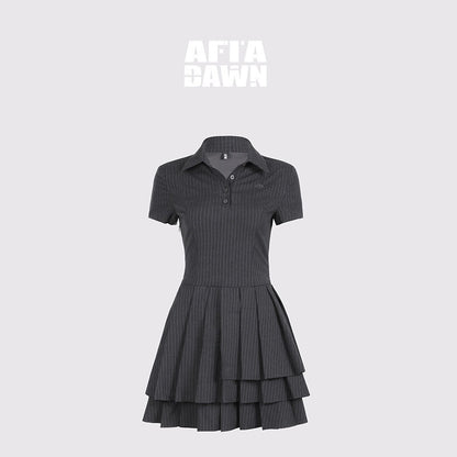 AFTADAWN_Polo_Collar_Pleated_Striped_Waist_Women&