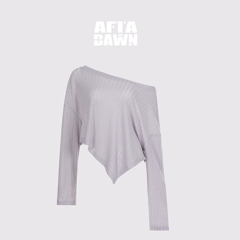 AFTADAWN_Purple_Textured_Knit_Asymmetric_Shoulder_Women&