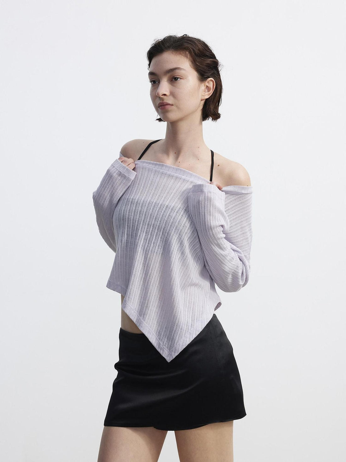 AFTADAWN Purple Textured Knit Asymmetric Shoulder Women&