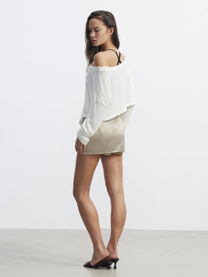 AFTADAWN Purple Textured Knit Asymmetric Shoulder Women&