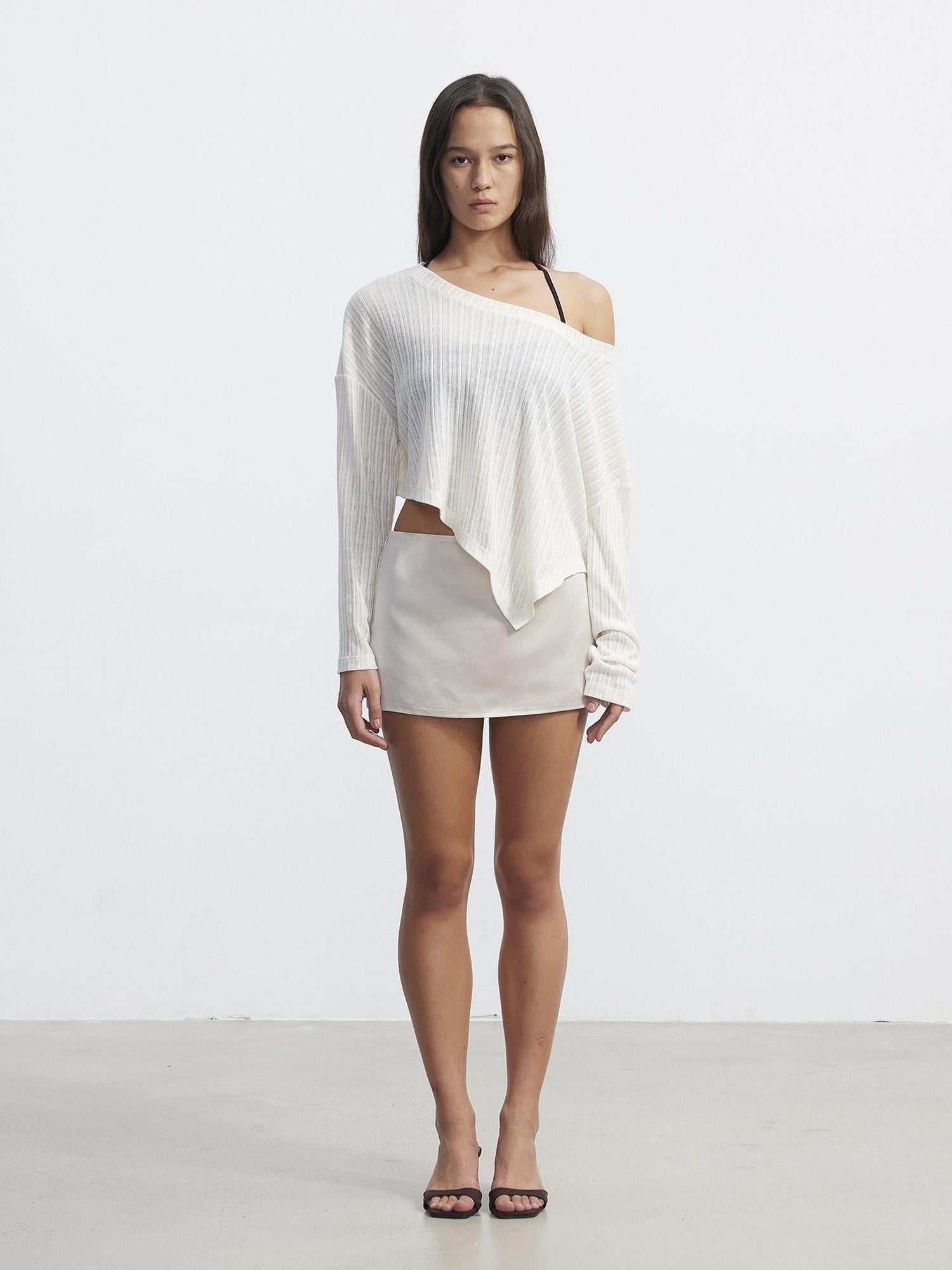 AFTADAWN Purple Textured Knit Asymmetric Shoulder Women&