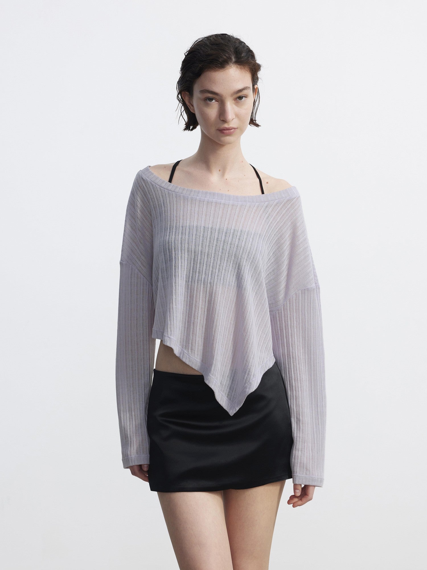 AFTADAWN Purple Textured Knit Asymmetric Shoulder Women&