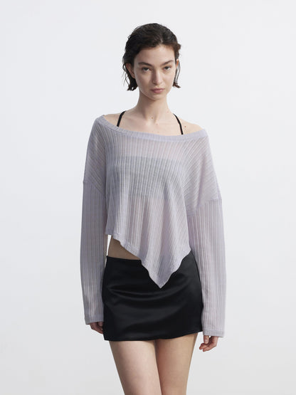 AFTADAWN Purple Textured Knit Asymmetric Shoulder Women&