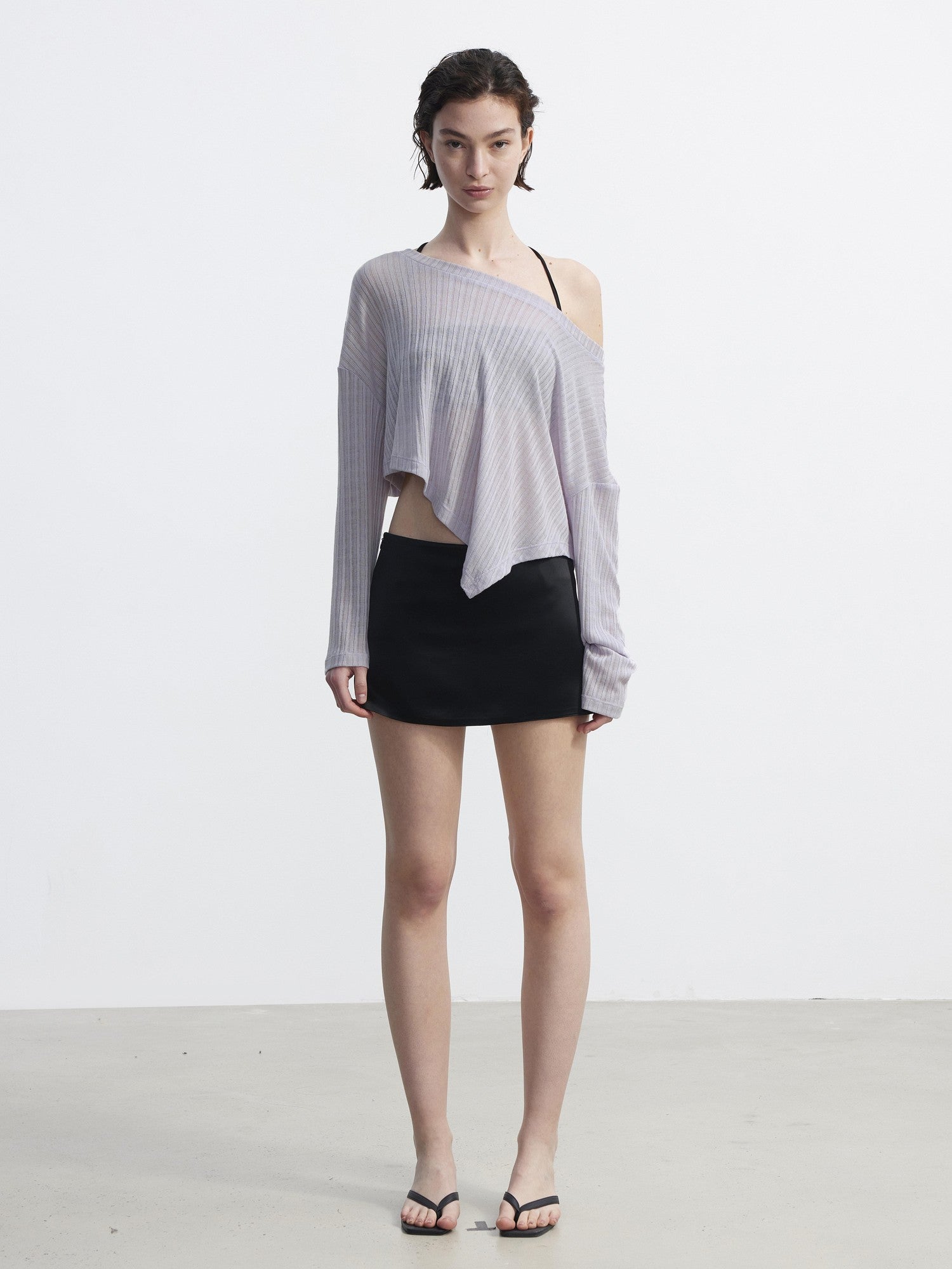 AFTADAWN Purple Textured Knit Asymmetric Shoulder Women&