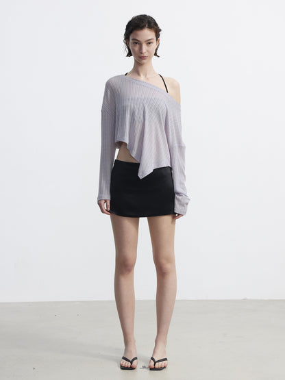 AFTADAWN Purple Textured Knit Asymmetric Shoulder Women&