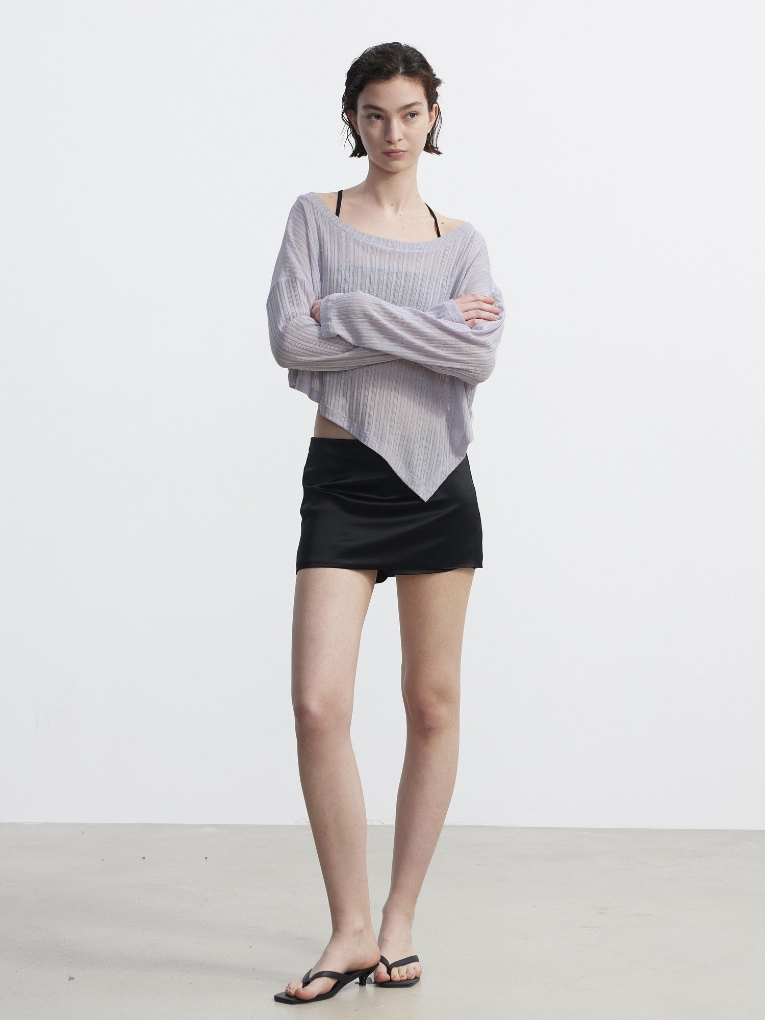 AFTADAWN Purple Textured Knit Asymmetric Shoulder Women&