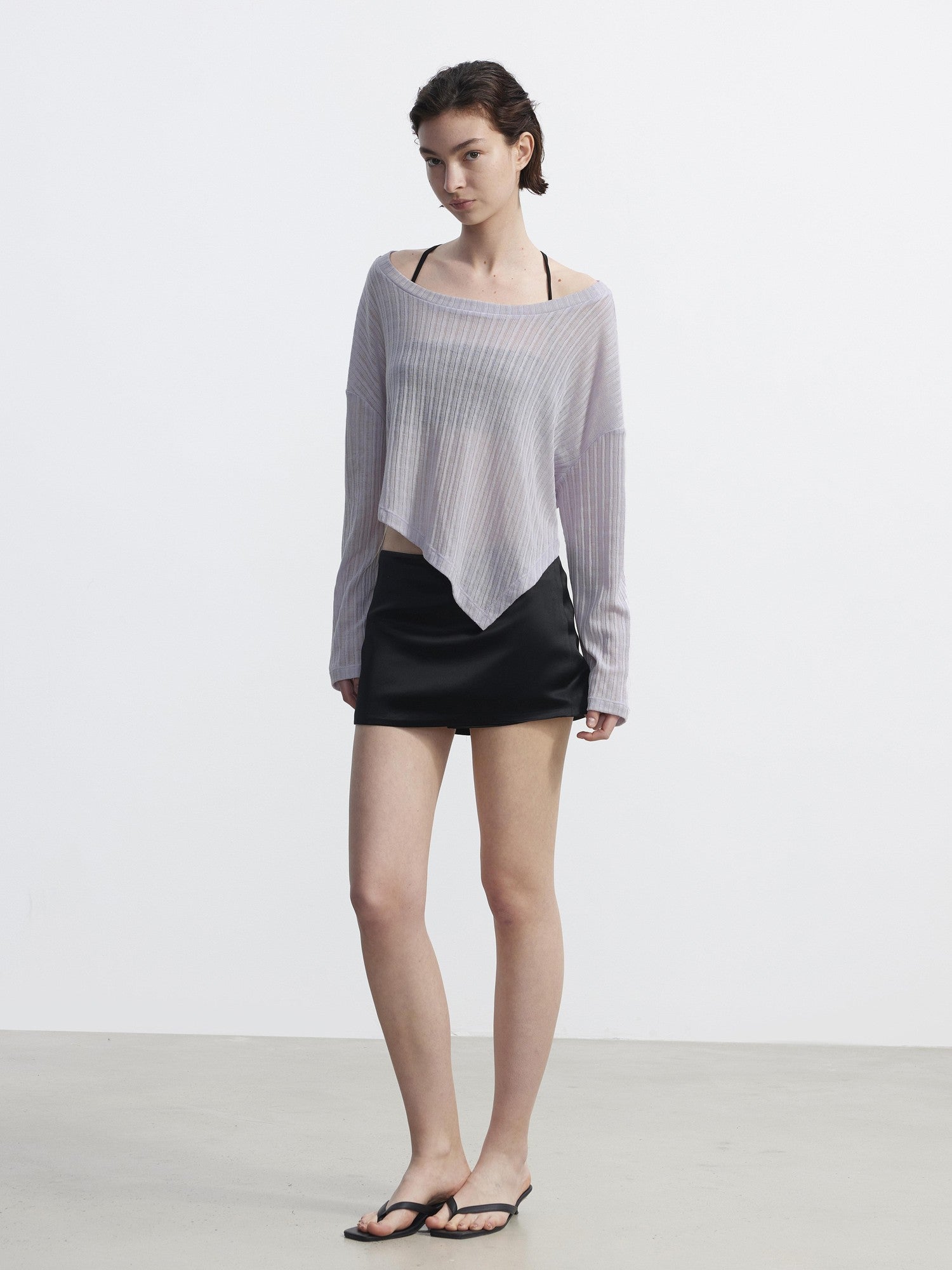 AFTADAWN Purple Textured Knit Asymmetric Shoulder Women&