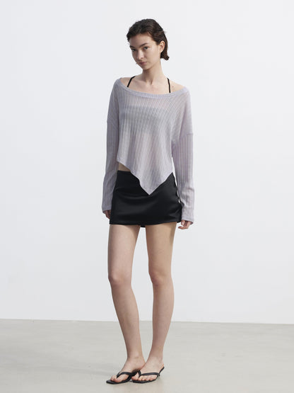 AFTADAWN Purple Textured Knit Asymmetric Shoulder Women&