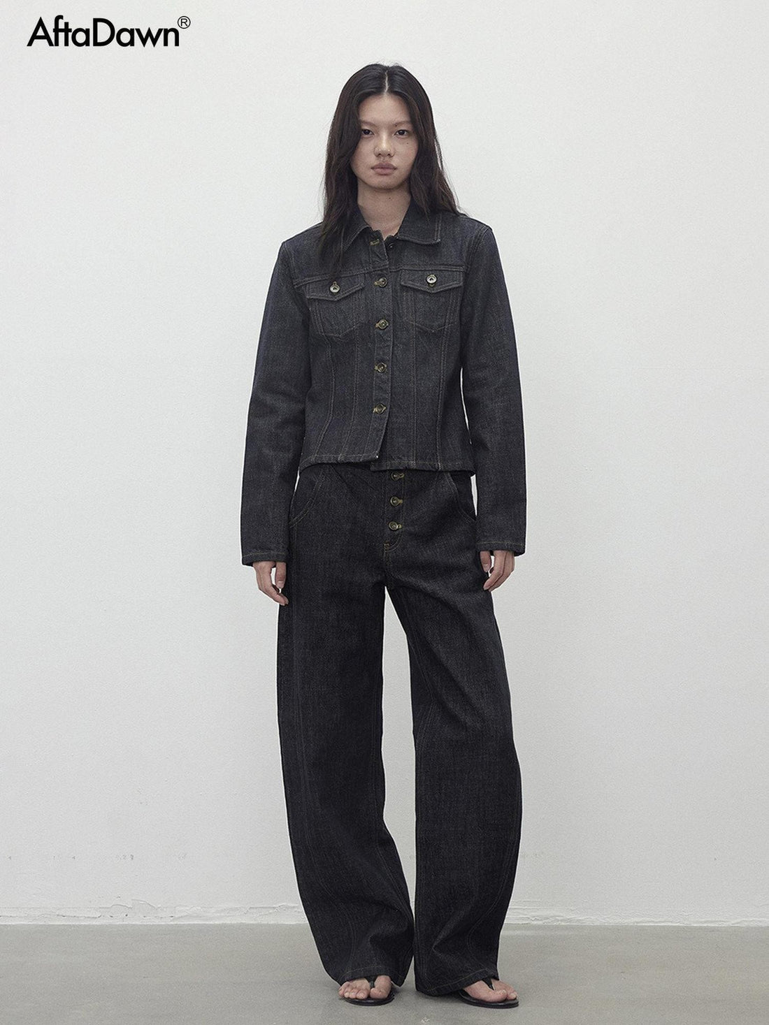 AFTADAWN Raw Indigo Deconstructed Contrast Stitch Women&