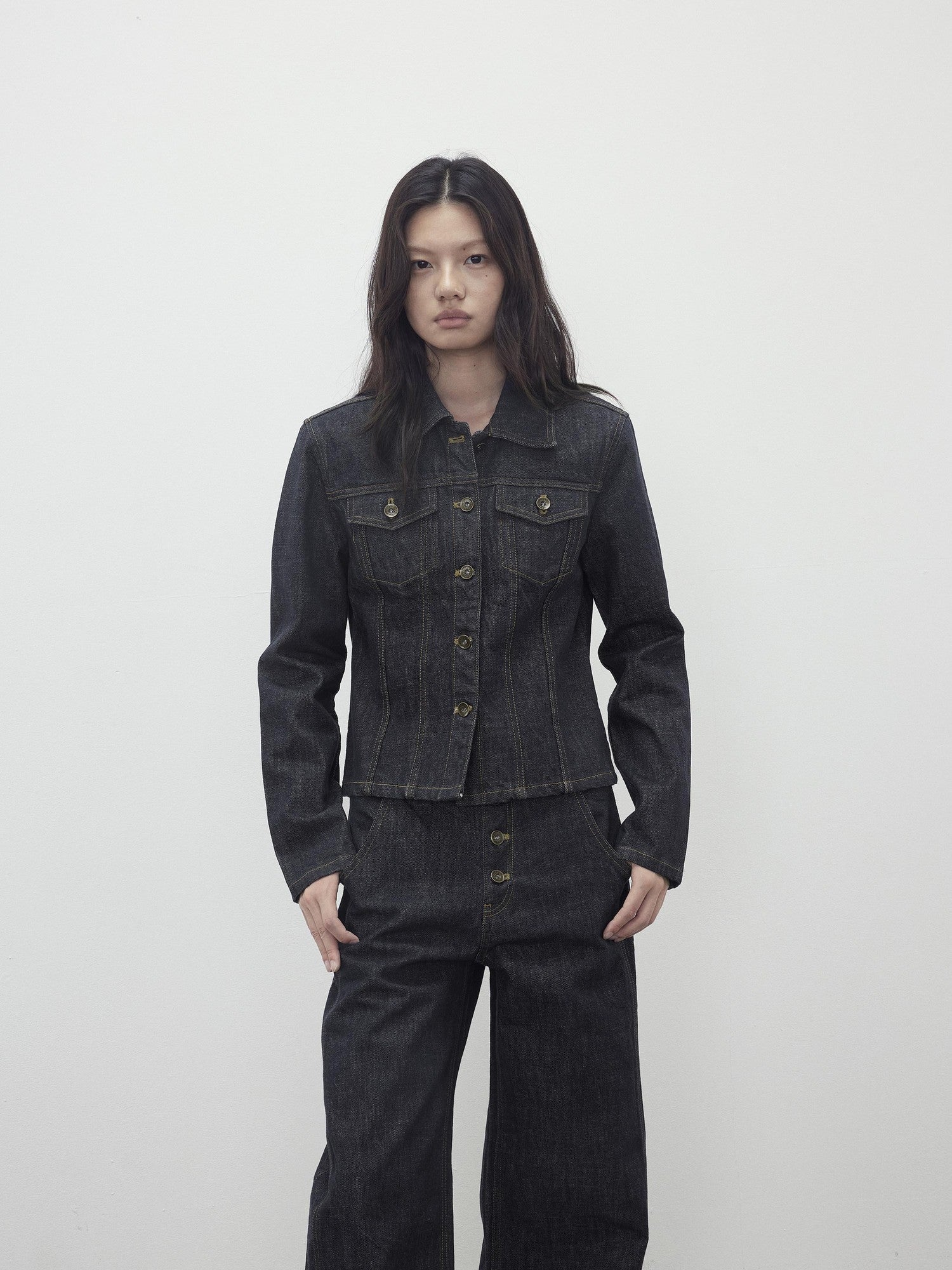 AFTADAWN Raw Indigo Deconstructed Contrast Stitch Women&