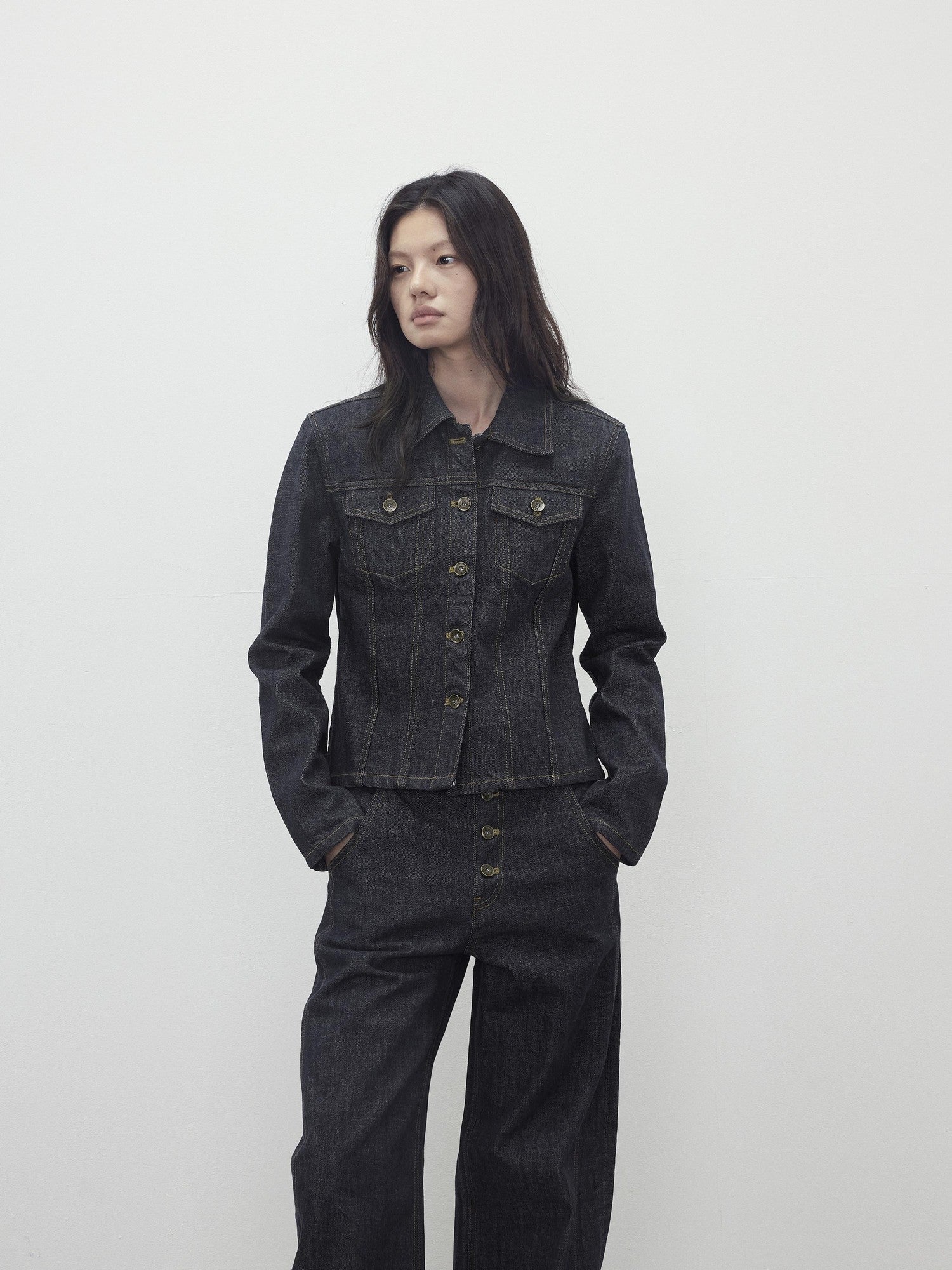 AFTADAWN Raw Indigo Deconstructed Contrast Stitch Women&