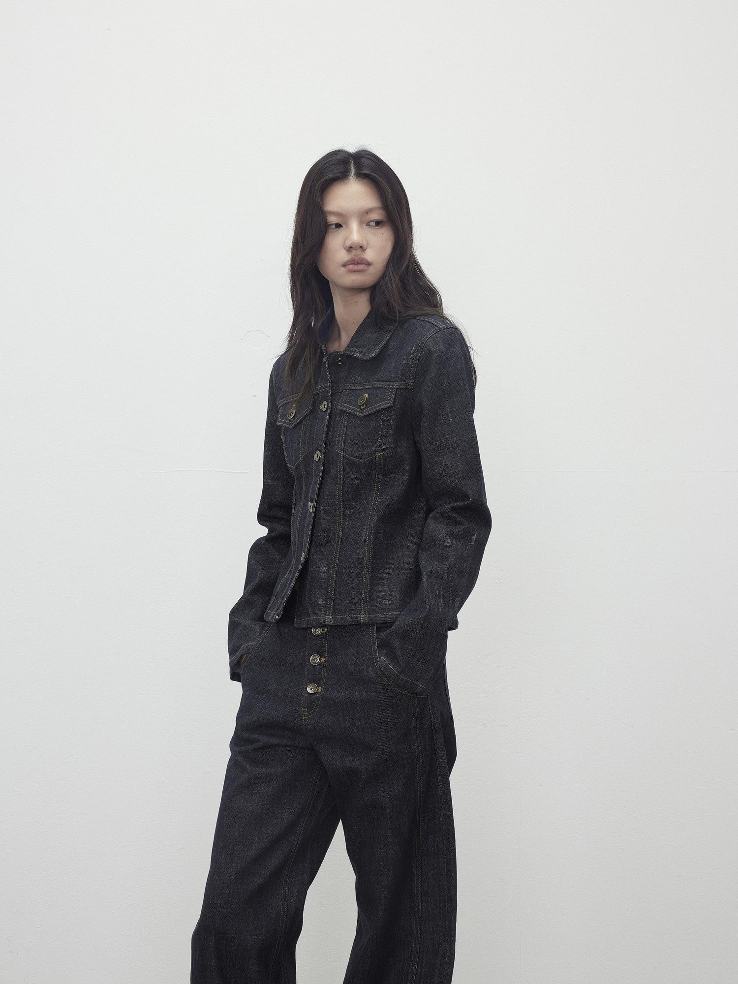 AFTADAWN Raw Indigo Deconstructed Contrast Stitch Women&