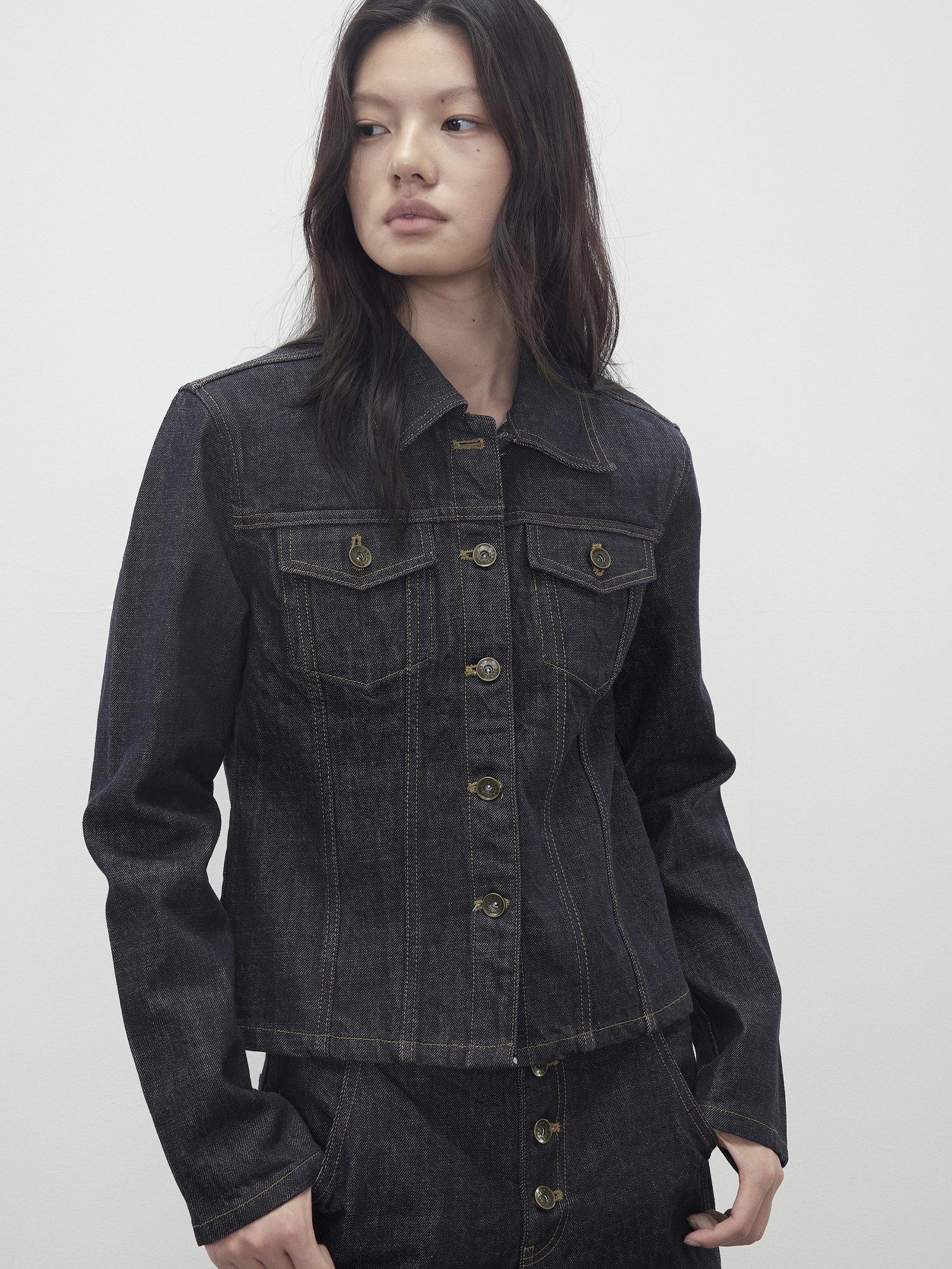 AFTADAWN Raw Indigo Deconstructed Contrast Stitch Women&
