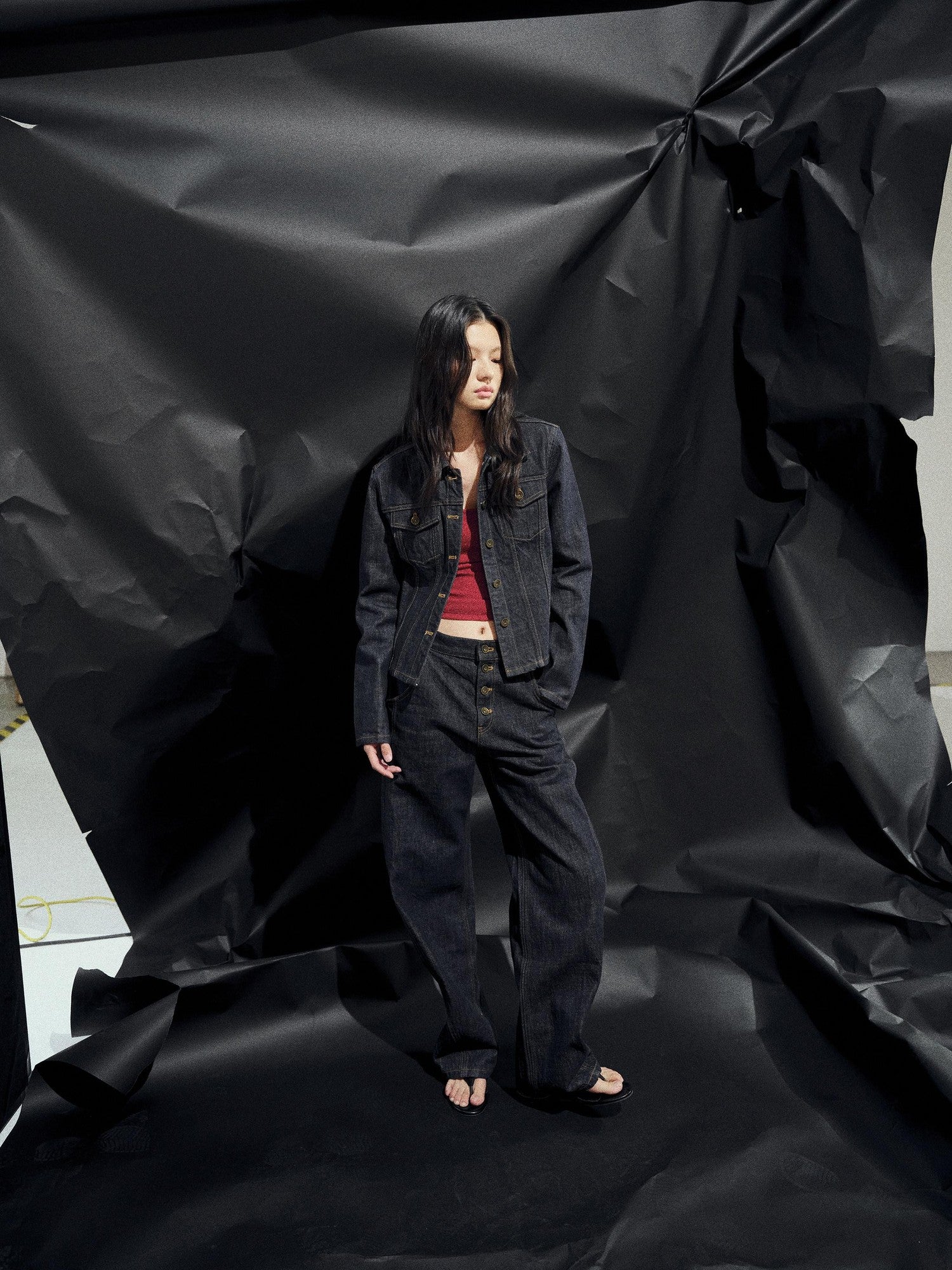 AFTADAWN Raw Indigo Deconstructed Contrast Stitch Women&