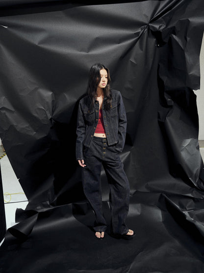 AFTADAWN Raw Indigo Deconstructed Contrast Stitch Women&