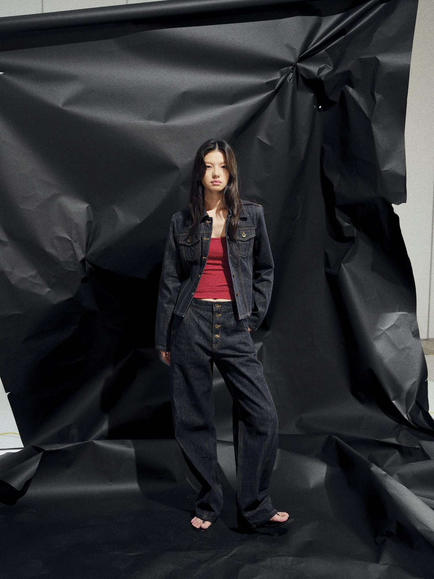 AFTADAWN Raw Indigo Deconstructed Contrast Stitch Women&