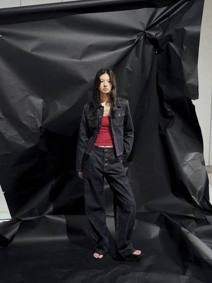 AFTADAWN Raw Indigo Deconstructed Contrast Stitch Women&