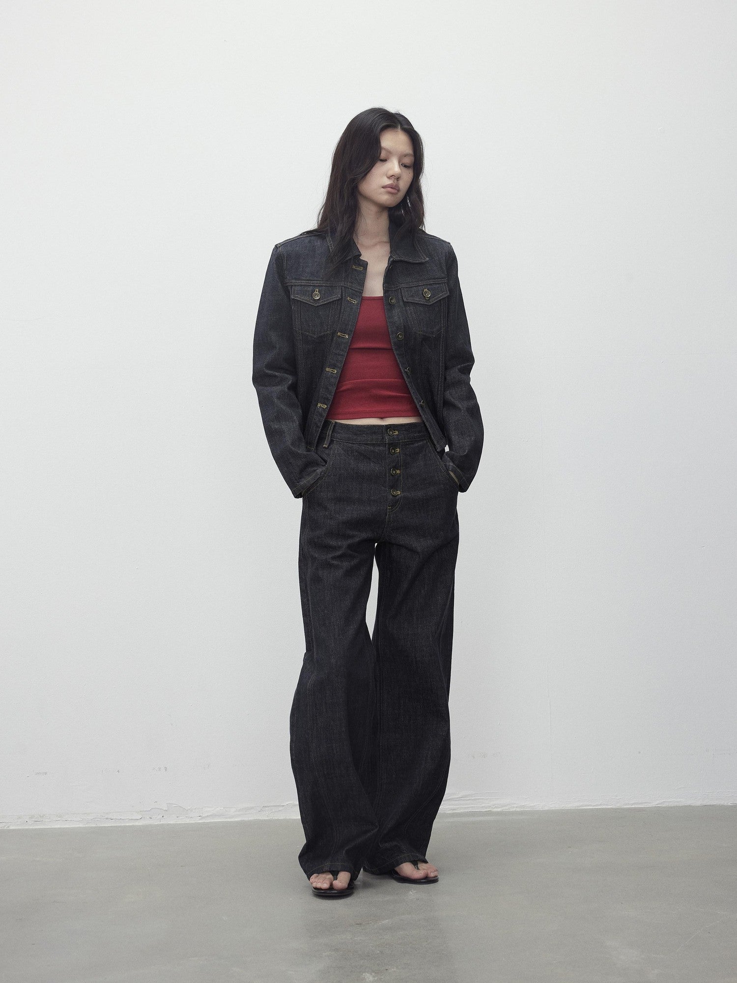 AFTADAWN Raw Indigo Deconstructed Contrast Stitch Women&