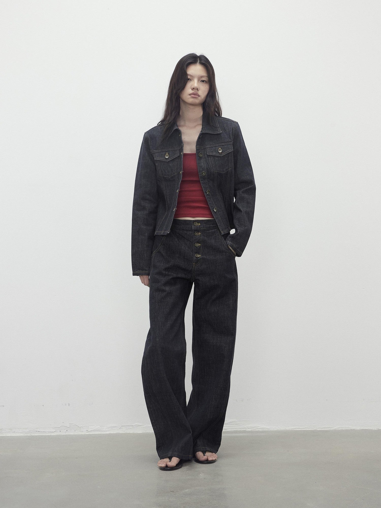 AFTADAWN Raw Indigo Deconstructed Contrast Stitch Women&